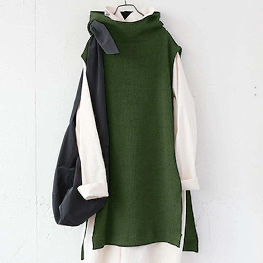 ぽわんとゆったり 秋冬レイヤードセット ニットベスト付きシャツワンピ