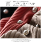 レディース ニットワンピース ハイネック 長袖 ボタン付き リブニット ウエスト切替 フレアシルエット 上品 フェミニン 秋冬