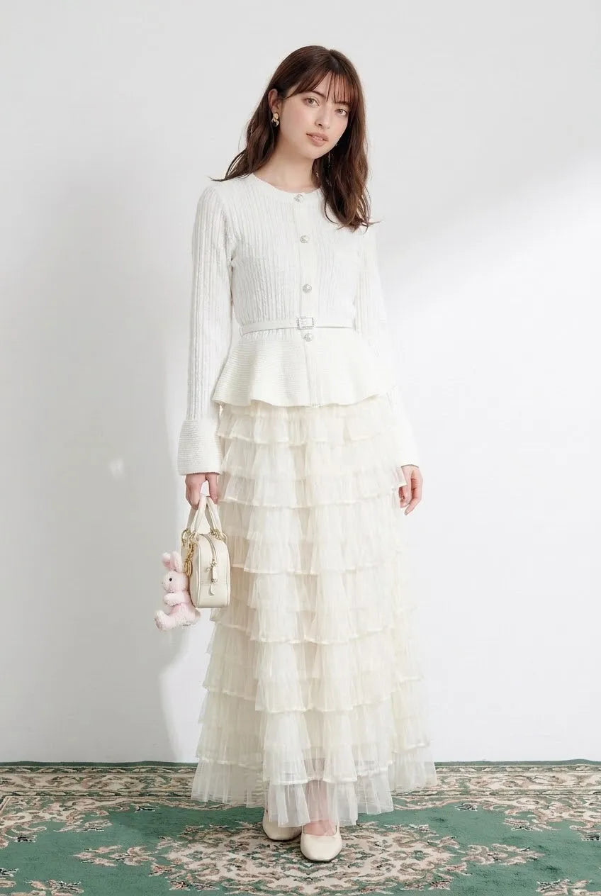 【単品注文可】フリルニットトップス+ティアードスカート2点セット