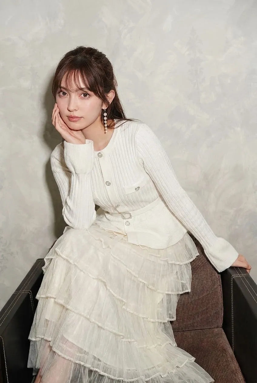 【単品注文可】フリルニットトップス+ティアードスカート2点セット