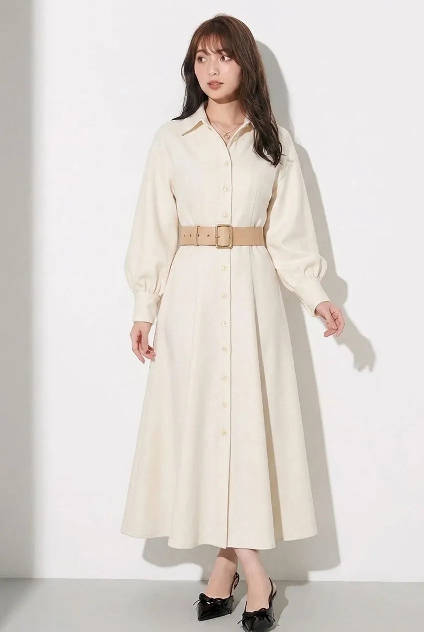 A ライン 長袖 ミディアムワンピース